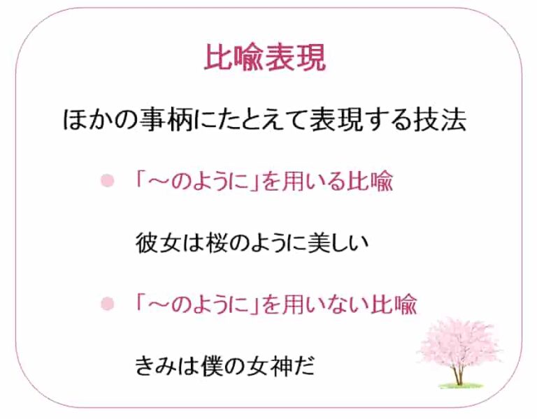 比喩表現の意味と種類とは?使い方と例文をわかりやすく解説! | 桜御前のWebライター講座
